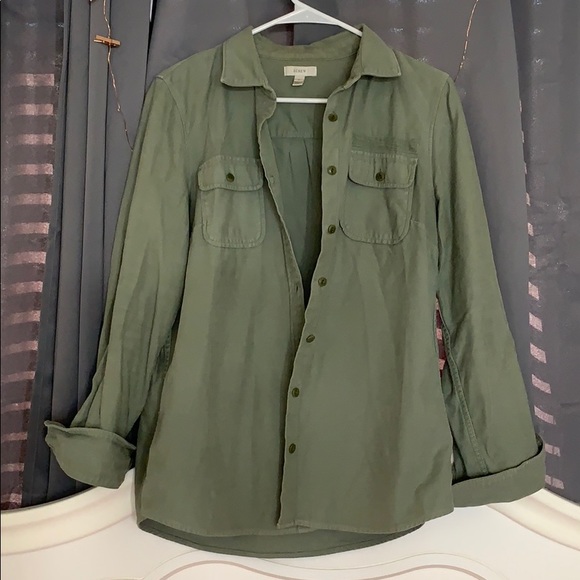 J. Crew Tops - Jcrew army green long sleeve button up shirt